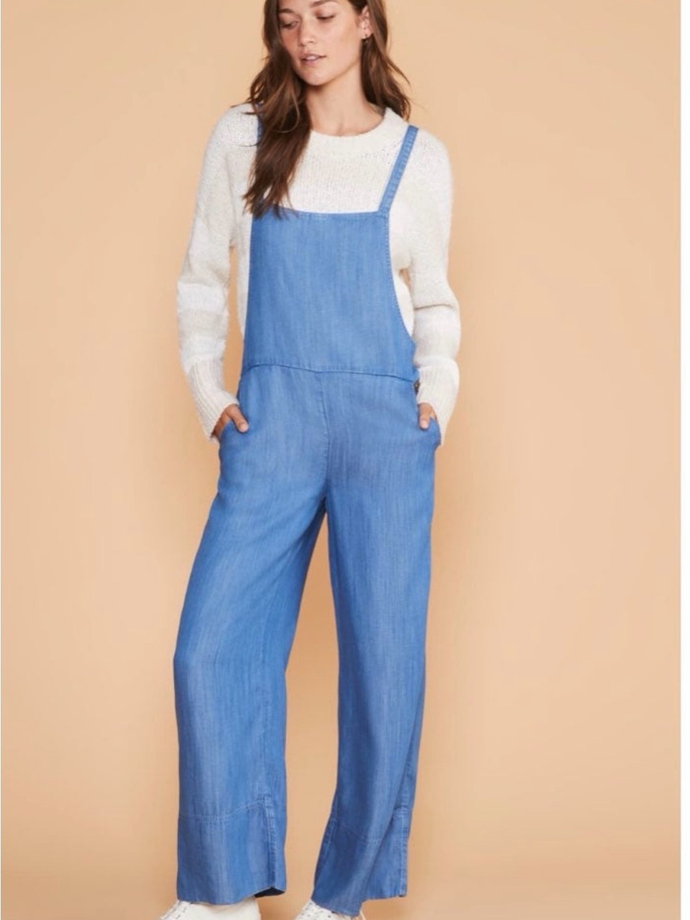 Lou & Grey Chambray Maxi Pinafore Jumpsuit in Light Blue